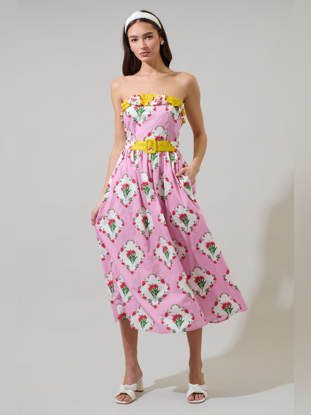 NWT Sugarlips Maia Floral Strapless Ruffle Midi Dress Sz L
